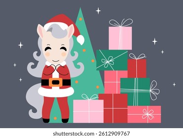 Lunar new year, Chinese New Year 2026 ,Year of the Horse. Christmas Horse Head with Santa Hat