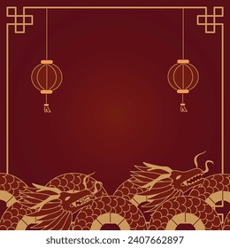 Lunar new year. Chinese new year square vector design template. Greeting cards, posters, and social media template.