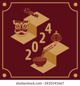 Lunar new year. Chinese new year square vector design template. Greeting cards, posters, and social media template.