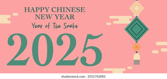 Lunar new year concept, Chinese new year 2025 and year of the Snake with typography, abstract symbol illustration in pink background, geometric design, card, poster, banner, flyer, web, social media.