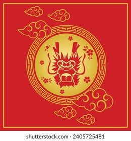 Dragón del año nuevo lunar en el fondo rojo
