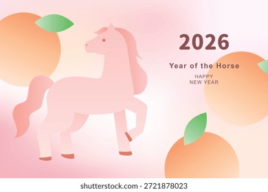 Lunar new year gradient background template with citrus and horse.