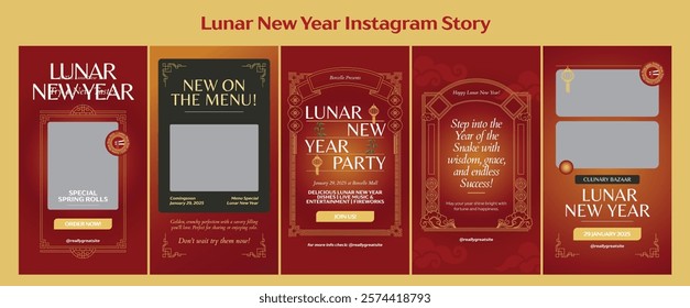 Lunar New Year Instagram Story. Celebration and festival Chinese new year event. Vector festive style