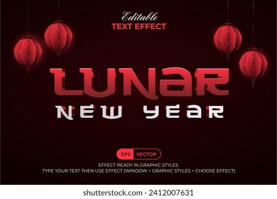 Lunar New Year Text Effect Modern Style. Editable Text Effect With Lantern For Chinese Event Decoration.