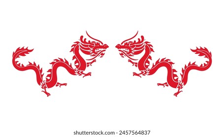Lunar New Year themed paper graphic for cover, card, poster, banner. Chinese zodiac Dragon symbol. Hieroglyphics mean Happy New Year and symbol of of the Dragon	
