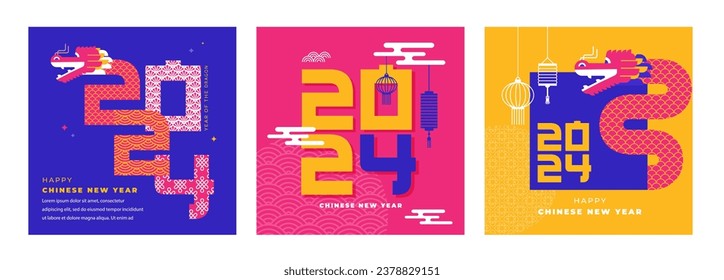 Lunar new year vertical background, banner, social media story template. Chinese New Year 2024 , Year of the Dragon. Geometric modern vector style