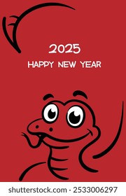 Lunar New Year vertical background with sketch of cute snake. Chinese New Year 2025 modern art design for cover, card, poster, banner, red envelope.