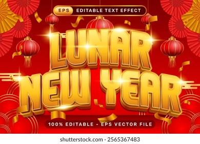 lunar newyear 3d text effect and editable text effect with lanterns and Chinese ornaments background