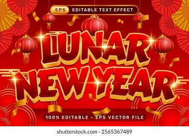 lunar newyear 3d text effect and editable text effect with lanterns and Chinese ornaments background