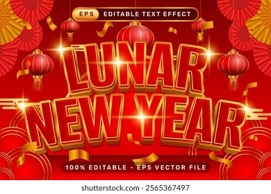 lunar newyear 3d text effect and editable text effect with lanterns and Chinese ornaments background