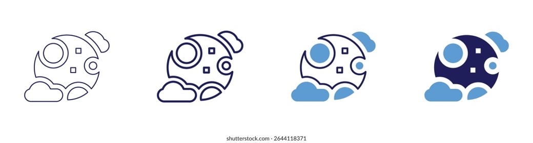 Lunar orbit icon in 4 different styles. Thin Line, Line, Bold Line, Duotone. Duotone style. Editable stroke.