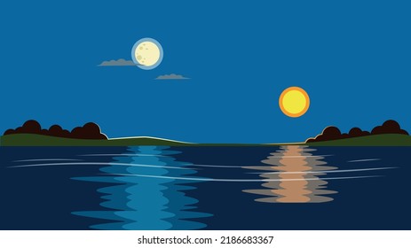 Ruta lunar sobre el lago, 2 tipos de sombra de la luna
