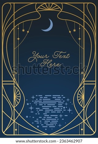 Lunar path through the art nouveau window. Vector illustration