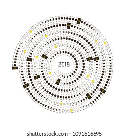 Lunar phase calendar on a white background. Moon calendar 2018