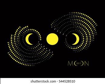 Lunar phase calendar for white on a dark background. Moon calendar 2017