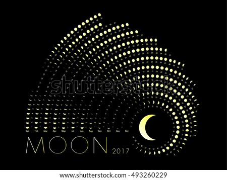 Lunar Phase Calendar White On Dark Stock Vector Royalty Free