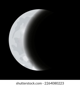 Icono de fase lunar. Etapa del ciclo del eclipse lunar. Luna de fondo negro. Celestial redondeado. Ilustración vectorial dibujada por mano