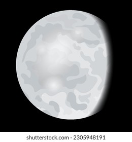 Lunar phase icon. Lunar eclipse cycle stage. Moon on black background. Round shaped celestial. Hand drawn vector illustration