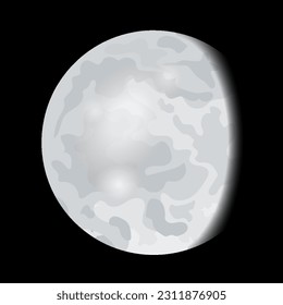 Lunar phase icon. Lunar eclipse cycle stage. Moon on black background. Round shaped celestial. Hand drawn vector illustration