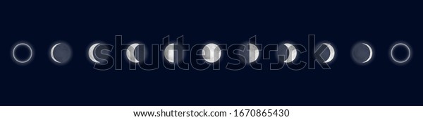 Lunar phases. Cycle from\
the full moon to new moon. Isolated on blue background. Vector\
illustration.