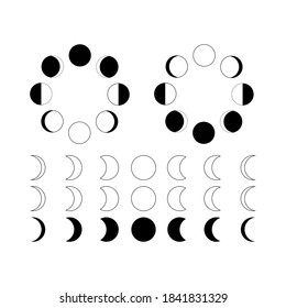 Lunar phases. Isolated cosmic silhouette. Vector moon.