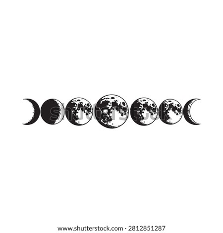 Lunar phases silhouette series on a white background