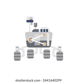 Lunar rover front view, robot with camera and antenna, camera and wheels vector illustration