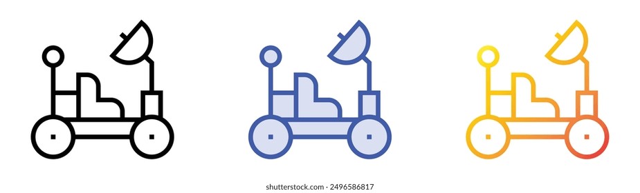 Icono del rover lunar. Lineal, relleno azul y diseño de estilo degradado aislado sobre fondo blanco