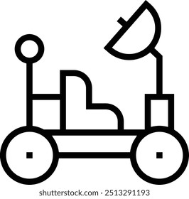 Icono del rover lunar. Diseño de estilo lineal delgado aislado sobre fondo blanco