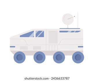 Lunar rover with satellite antenna. Space exploring technology, cosmos research cartoon vector illustration