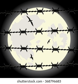 lunar sky through the barbed wire. vector illustration