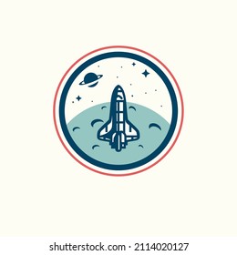 Lunar and Spacecraft logo concept Spaceship icon, space explorer rocket to planets