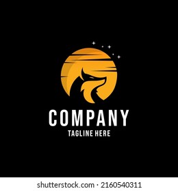 Lunar Wolf. Wolf howling under the full moon logo vector icon illustration