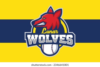 lunar wolf mascot baseball logo, Modern professional emblem for baseball team