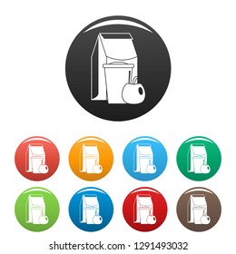 Lunch apple pack icons set 9 color vector isolated on white for any design