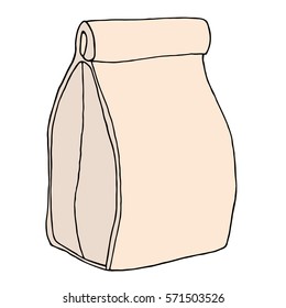 Lunch bag. Hand drawn paper food bag. Vector object isolated on white background