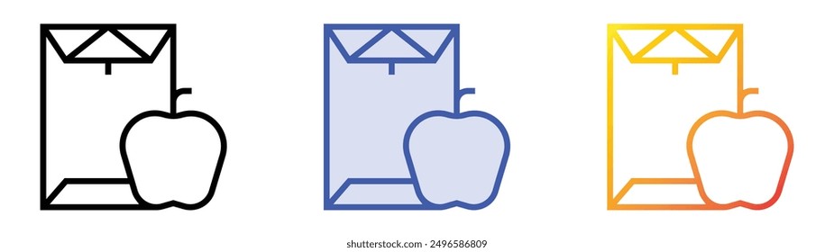 Icono de la bolsa de almuerzo. Lineal, relleno azul y diseño de estilo degradado aislado sobre fondo blanco