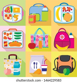Lunch bag icon set. Flat set of 9 lunch bag vector icons for web design isolated on white background