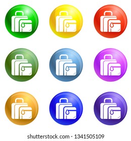 Lunch bag icons vector 9 color set isolated on white background for any web design 