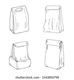 Bolso de almuerzo. Esbozo vectorial dibujado a mano de la colección de la lonja de papel 