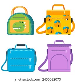 Lunch bags vector cartoon set isolated on a white background.