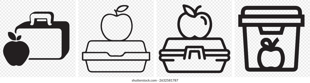 Fiambrera y Apple Icon. Apple en el icono de la lonchera. Ilustración vectorial de icono de línea de la lonchera. Eps 10