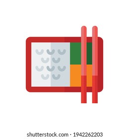 Lunch Box, Bento Flat Icon Logo Illustration Vector Isolated. Japanese Food and Restaurant Icon-Set. Suitable for Web Design, Logo, App, and Upscale Your Business.