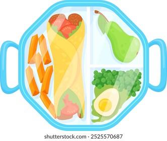 Lunch box cartoon icon. Plastic lunchbox meal isolated on white background