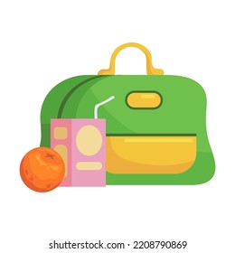 Lunch box for children vector illustration. Lunchbox with healthy food in backpacks for kids on white background. Lunch time in school, food boxes, picnic concept