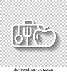 Lunch box, container for food, simple icon. White linear icon with editable stroke and shadow on transparent background