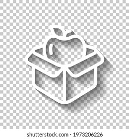 Lunch box, container for food, simple icon. White linear icon with editable stroke and shadow on transparent background
