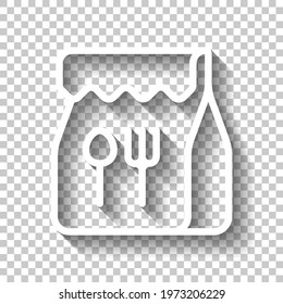 Lunch box, container for food, simple icon. White linear icon with editable stroke and shadow on transparent background