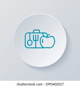 Lunch box, container for food, simple icon. Cut circle with gray and blue layers. Paper style