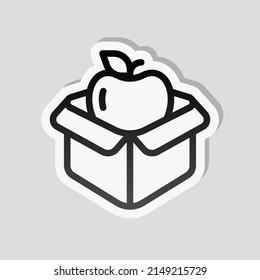 Lunch Box, Container For Food, Simple Icon. Linear Sticker, White Border And Simple Shadow On Gray Background